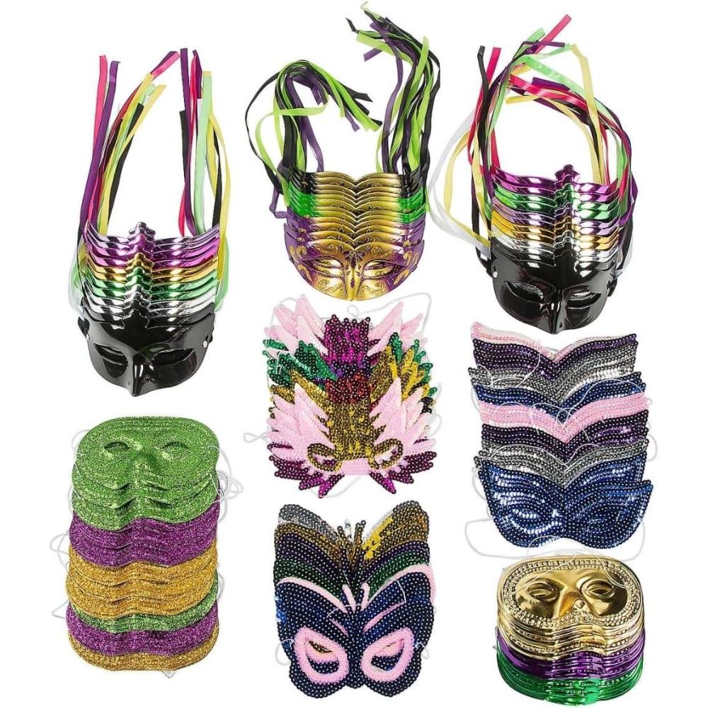 image:imageFun Express Mardi Gras Mask Bulk Value Pack Costume and Party Decor 100 pieces