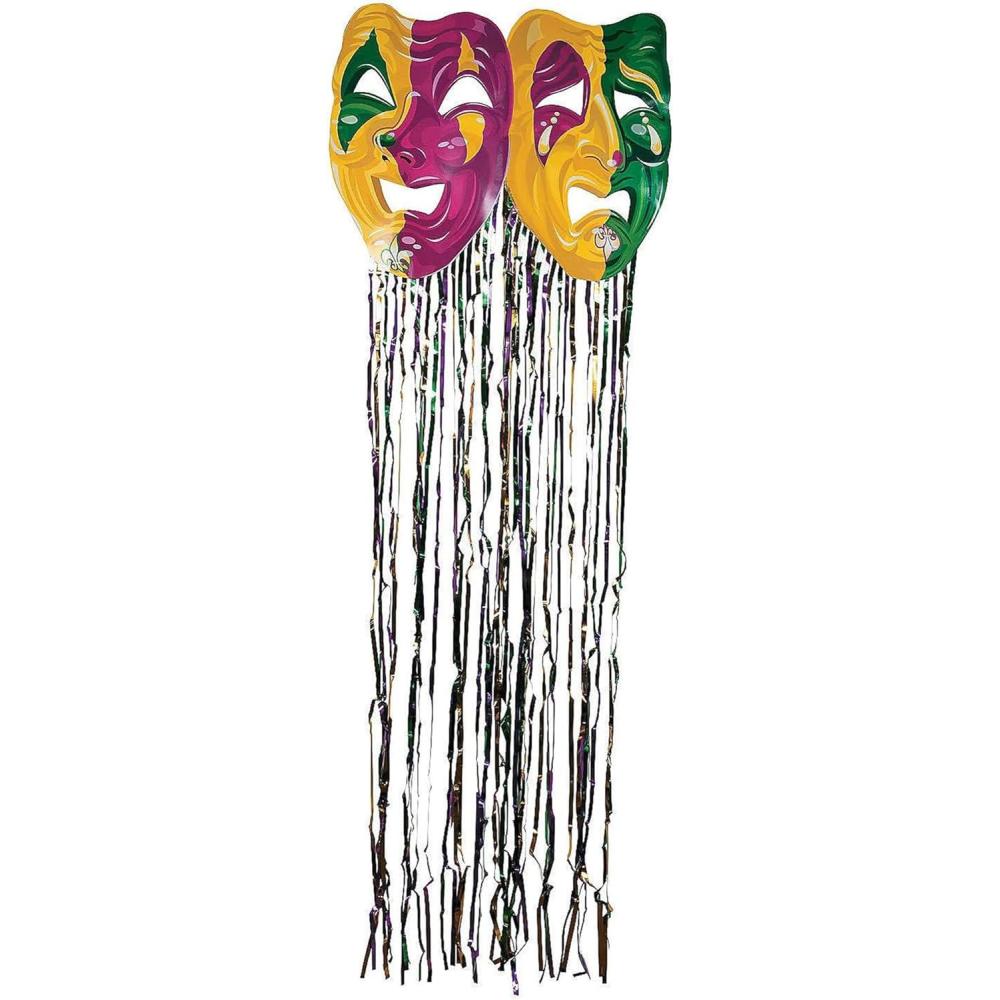 image:imageFun Express Mardi Gras Mask Fringe Doorway Curtain 3425 in Wide 8 feet Long Party Decorations
