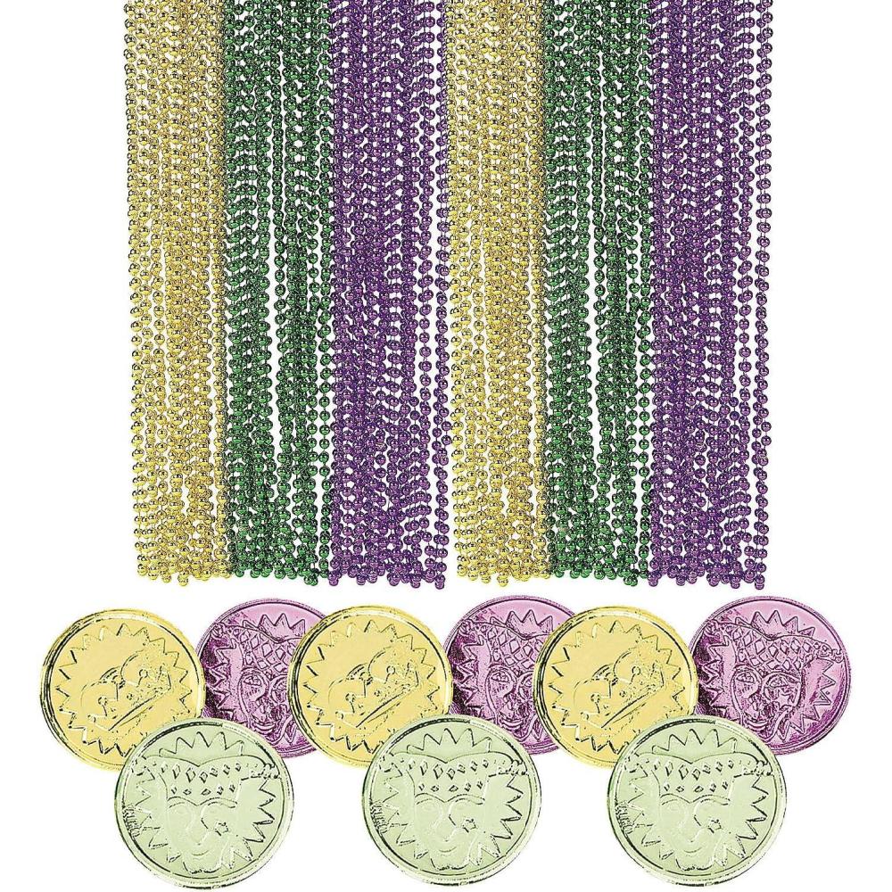 image:imageFun Express Mardi Gras Multicolor Plastic Beads amp Coins Kit  192 Pieces