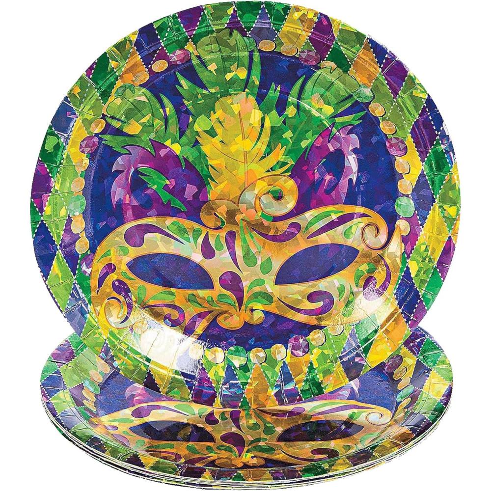 image:imageFun Express Mardi Gras Paper Dinner Plates  Disposable Party Supplies  set of 8