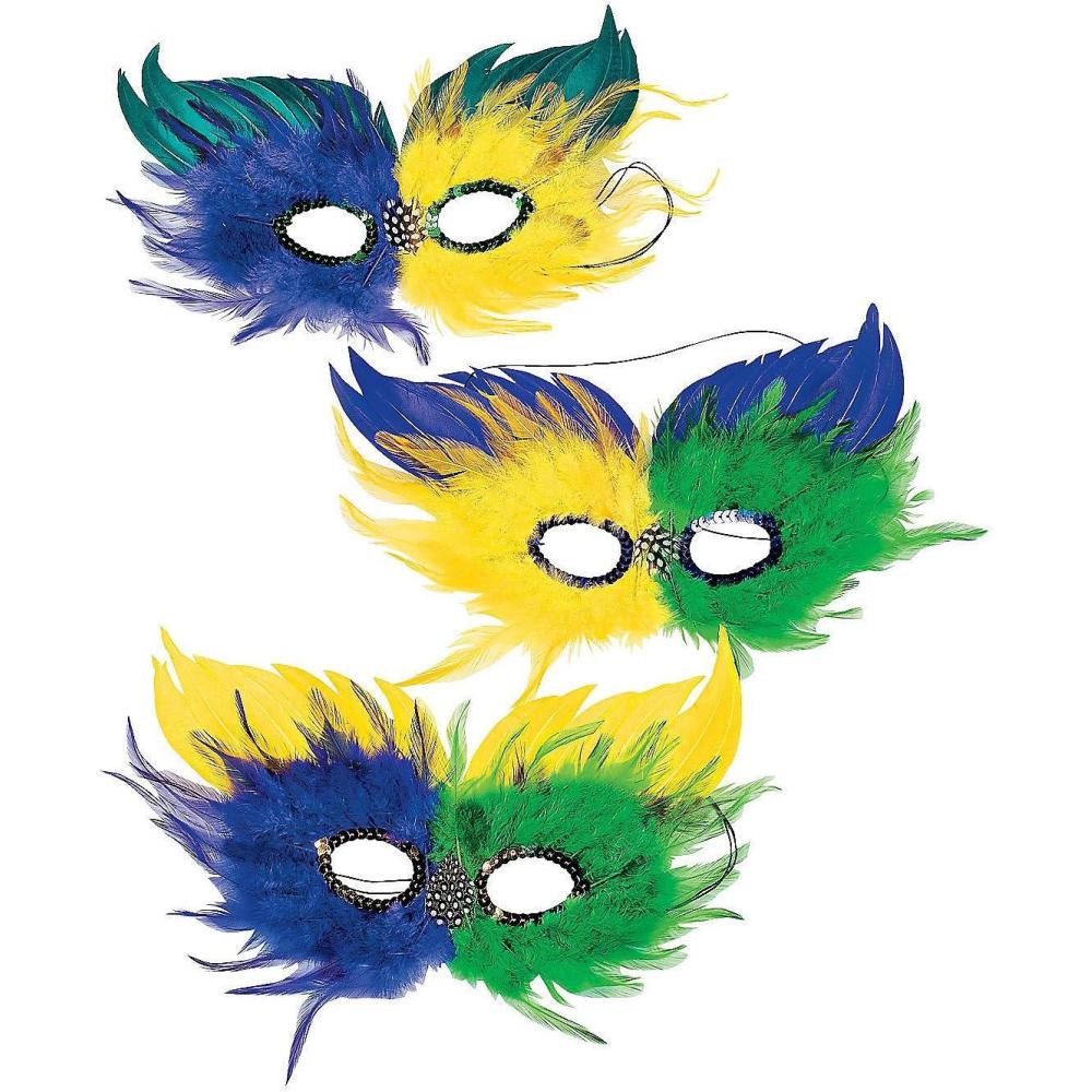 image:imageFun Express Mardi Gras TwoTone Feather Half Masks 12 Piece