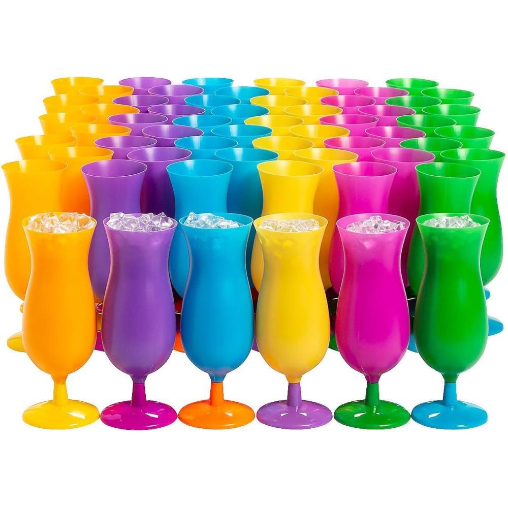 image:imageFun Express Plastic Cocktail Glasses Bulk 60 Pack  Neon Hurricane Glasses for Margarita Pina Colada amp Daiquiri Drinks  Reusable Acrylic Party Cups for Luau Mardi Gras amp Tropical Beach Events