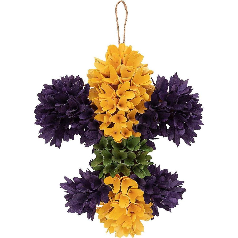 image:imageMardi Gras Fleur de Leis Shaped Wreath  Carved Wood  12 in x 13 in  Purple Yellow Gold  Home Decor