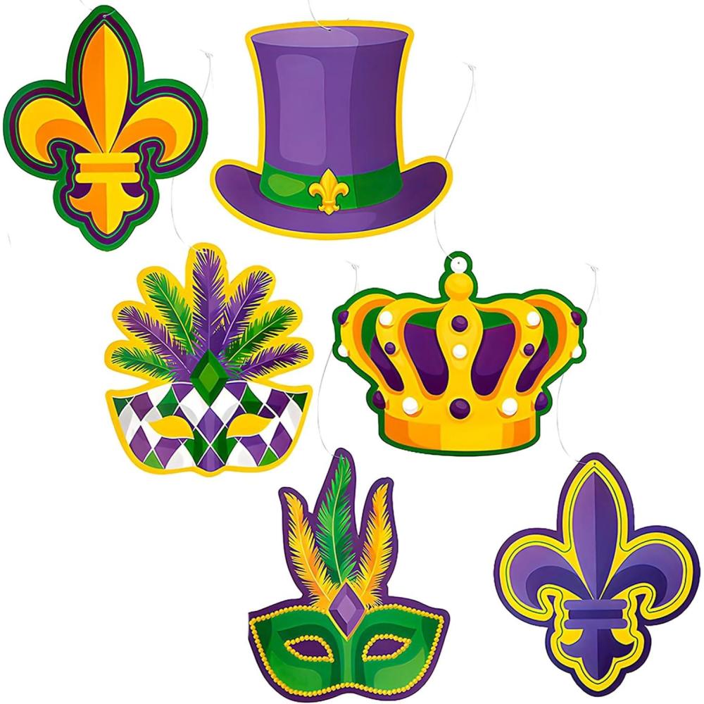 image:imageMardi Gras Purple Green amp Yellow Hanging Decorations  6 Pieces