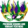 Fun Express 6 3/4″ x 9″ Green, Gold & Purple Sequin Mardi Gras Masks with Bright Feathers – 12 Pieces