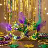 Fun Express 8″ x 5 1/4″ Gold, Green & Purple Mardi Gras Masks with Sequin Feathers – 12 Pieces