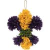 Mardi Gras Fleur de Leis Shaped Wreath – Carved Wood – 12 in x 13 in – Purple, Yellow, Gold – Home Decor