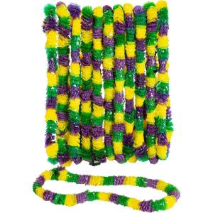 Fun Express – Mardi Gras Tri-Color Poly Leis for Mardi Gras – Apparel Accessories – Luauwear – 12 Pieces