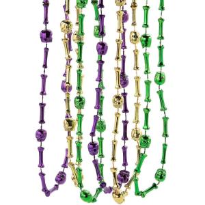 Fun Express 30″ Bulk 48 Pieces Metallic Mardi Gras Voodoo Bones Plastic Beaded Necklaces