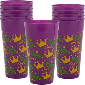 Fun Express 6 3/4″ 30 oz. Mardi Gras Crown & Mask Reusable Plastic Tumblers – 12 Pieces