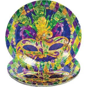 Fun Express Mardi Gras Paper Dinner Plates – Disposable Party Supplies – (set of 8)