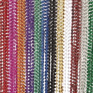 Fun Express Metallic Beaded Necklace Assortment – Mardi Gras party supply Jewelry – 48 Pieces