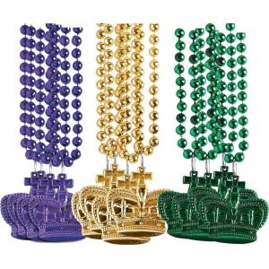 Fun Express Metallic Crown Mardi Gras Beads – Bulk Set of 24 – Traditional Mardi Gras Colors – Handouts and Party Supplies