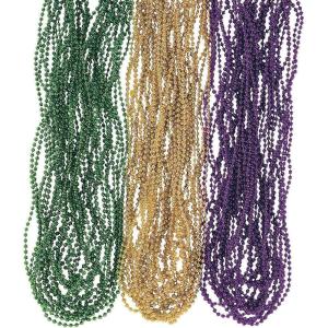Fun Express Metallic Mardi Gras Beads – 144 Pieces Plastic Purple Gold and Green Round Beads for Jewelry