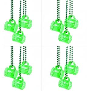 Fun Express Set of 12 Pieces Shot Glass Bead Necklaces, Holds 1 oz, St. Patrick’s Day and Mardi Grad Party Supplies, Green