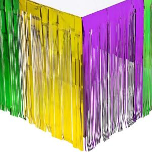 Mardi Gras Metallic Fringe Table Skirt – Disposable Table Cover Party Decor