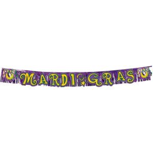 Mardi Gras Metallic Fringed Banner (7 feet long) Mardi Gras Party Decor