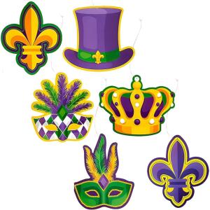 Mardi Gras Purple, Green & Yellow Hanging Decorations – 6 Pieces