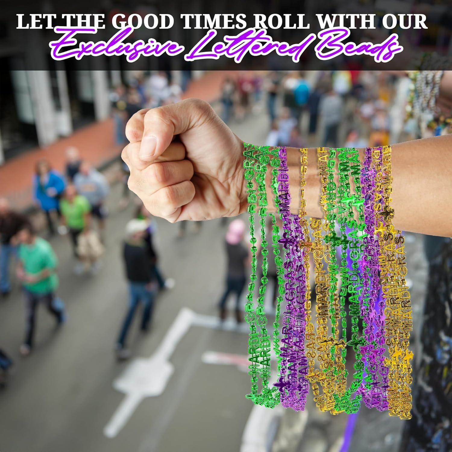 image:imageFun Express Lettered Mardi Gras Beaded Necklaces Bulk Set of 48 Party Supply and Jewelry