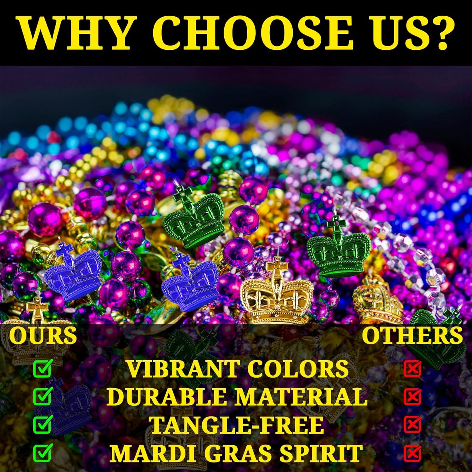 image:imageFun Express Mardi Gras Beads Bulk 500 Piece Mega Assortment Premium Party Accessories for Women amp Kids Gold Silver Purple Green Beaded Necklaces for Celebrations Parades amp Costume Events