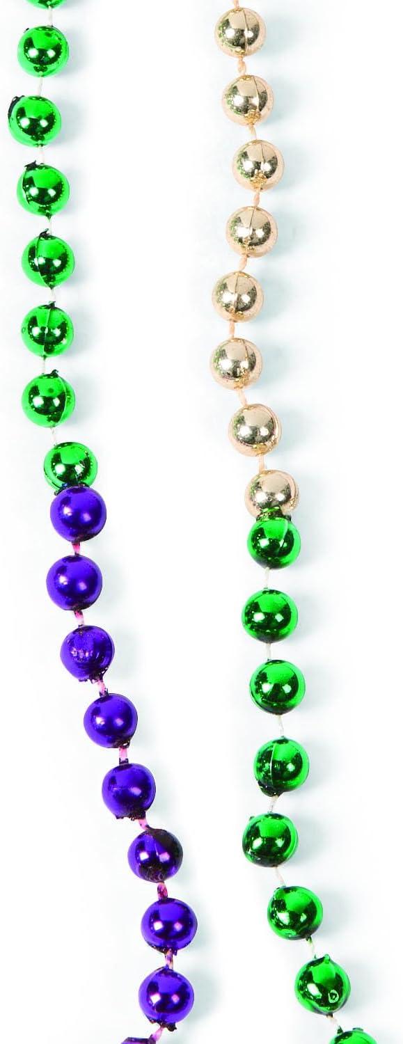 image:imageFun Express Tri Color Metallic Mardi Gras Beads in Green Purple and Gold Set of 48 30 inch Necklace on a Breakaway Cord Great for Parades Birthdays and Other Events