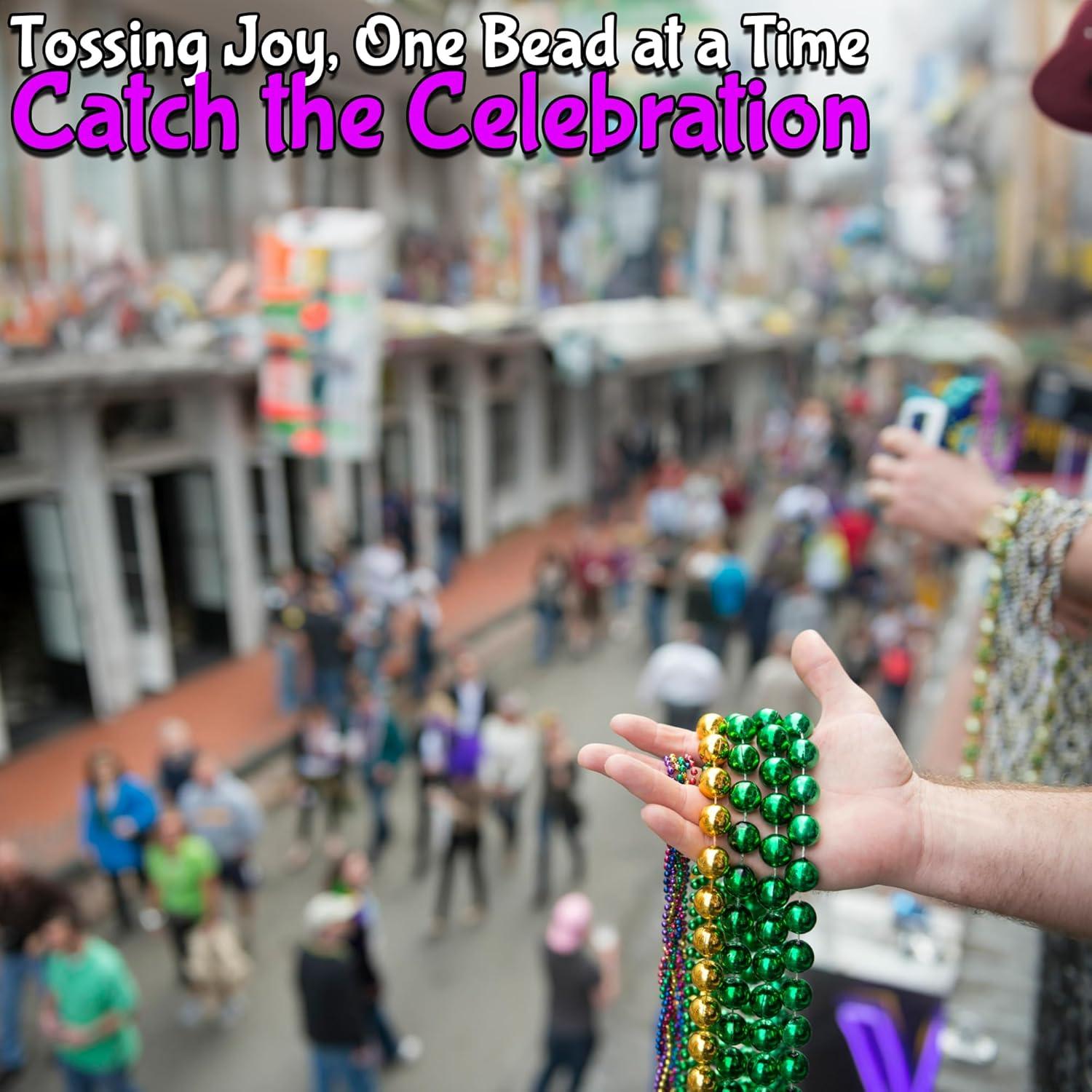 image:imageFun Express Tri Color Metallic Mardi Gras Beads in Green Purple and Gold Set of 48 30 inch Necklace on a Breakaway Cord Great for Parades Birthdays and Other Events