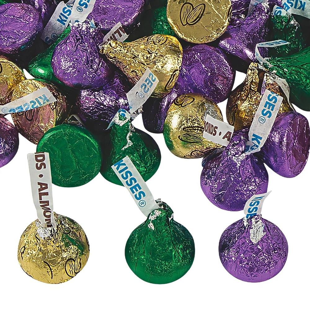 image:imageFun Express Hershey 1 lb Mardi Gras Assortment Chocolate Kisses Purple Green Gold Branded Chocolate Edibles Approx 81 Pieces