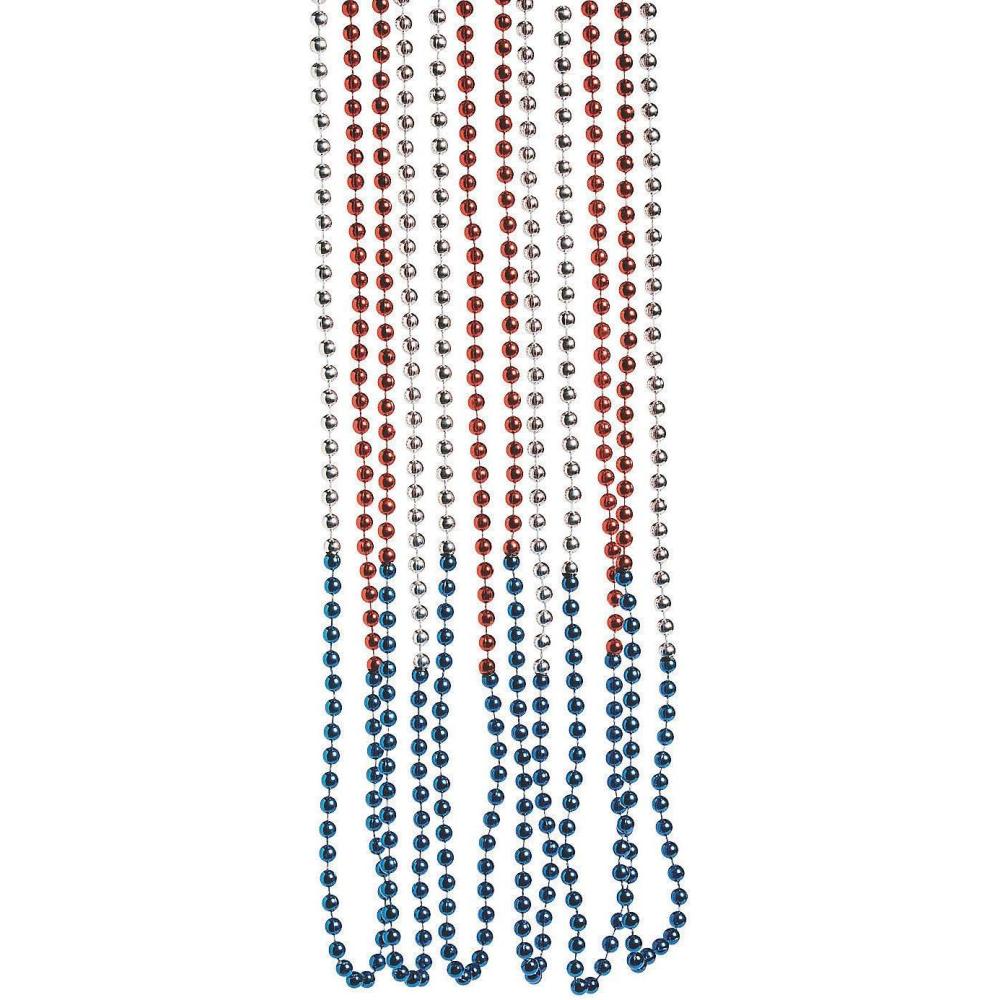 image:imageFun Express  TrIColor Patriotic Beaded Necklaces for Fourth of July  Jewelry  Mardi Gras Beads  Mot Round  Fourth of July  48 Pieces