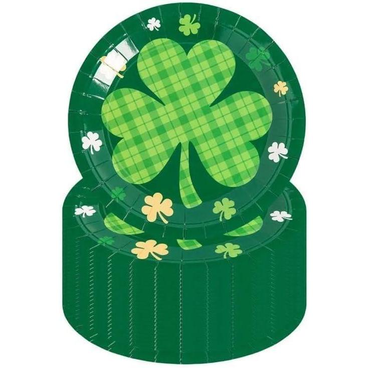 image:imageFun Express 9 14 Green St Patricks Day Shamrock Disposable Paper Dinner Plates  24 Count