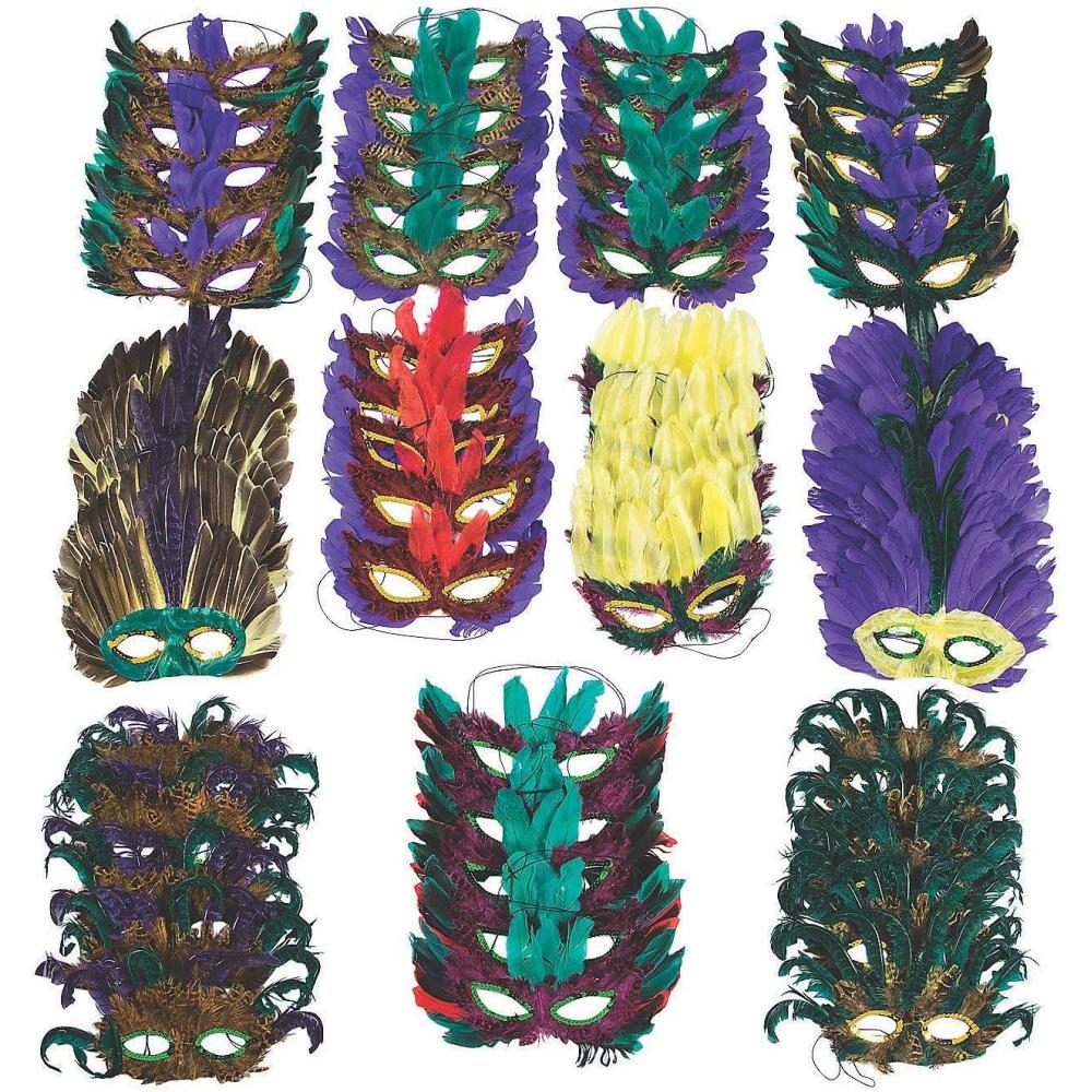 image:imageFun Express Bulk Mardi Gras Feather Assorted Mask Assortment  Festive Apparel Accessories for Parties and Events  250 Pieces