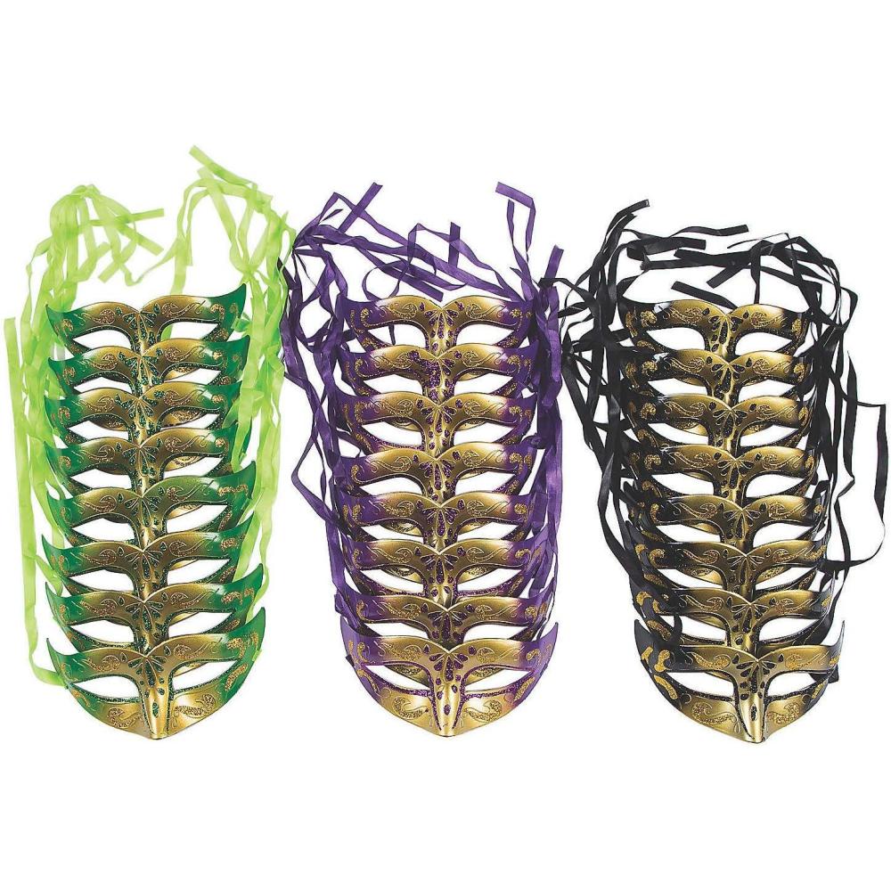 image:imageFun Express Bulk Mardi Gras Gold Masks  Apparel Accessories  72 Pieces