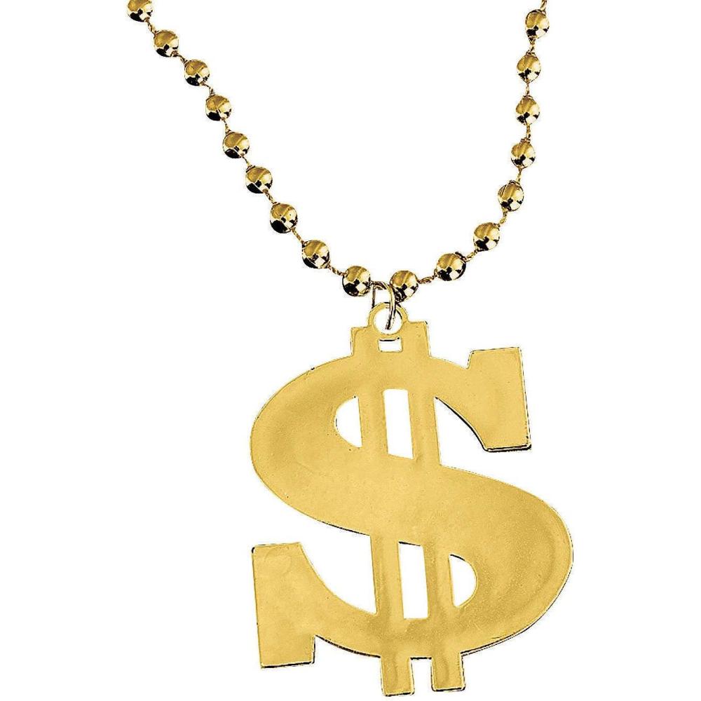 image:imageFun Express Dollar Sign Gold Bead Necklaces Set of 12 Mardi Gras And Party Supplies