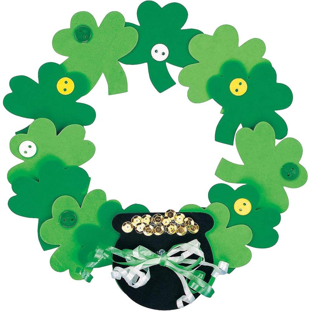image:imageFun Express Foam Shamrock Wreath Craft Kit  Makes 12  St Patricks Day Crafts for Kids