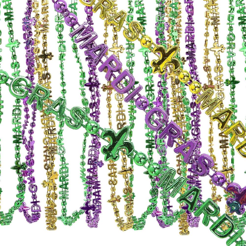 image:imageFun Express Lettered Mardi Gras Beaded Necklaces Bulk Set of 48 Party Supply and Jewelry