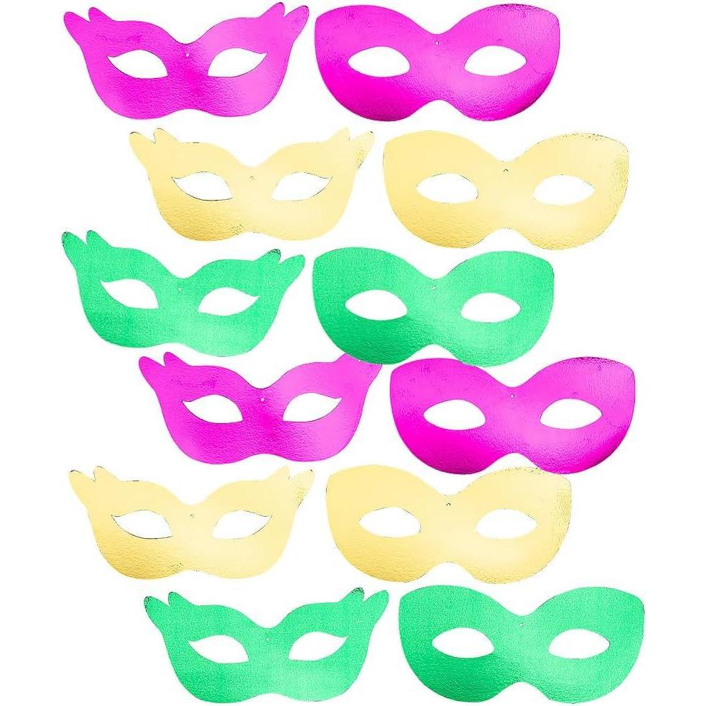 image:imageFun Express Mardi Gras Mask Metallic Foil Wall Cutouts 12 PiecesFoil Mask