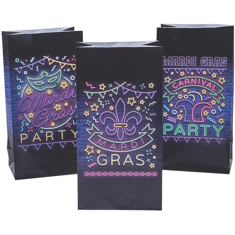 image:imageFun Express Mardi Gras Paper Treat Bag Party Supplies 12 Pieces