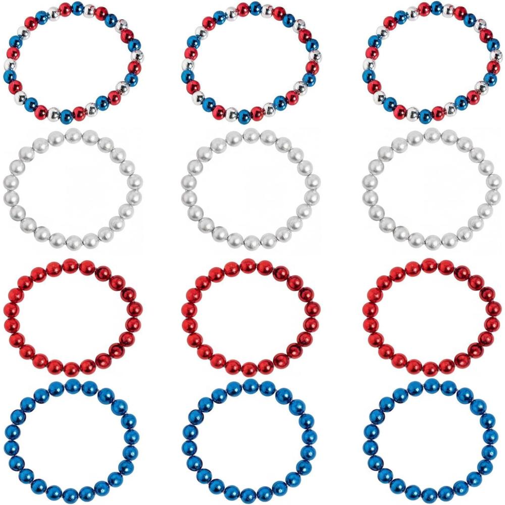image:imageFun Express Patriotic Mardi Gras Beaded Bracelets 24 Pc