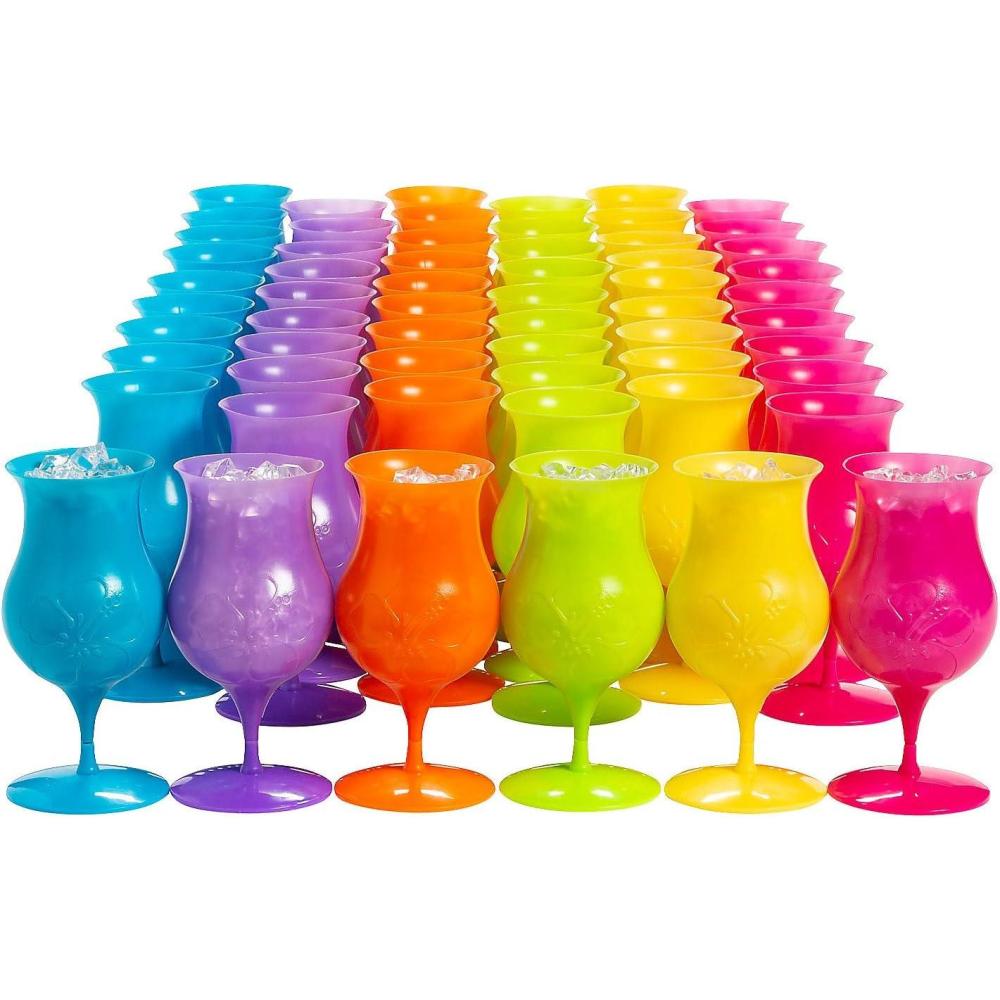 image:imageFun Express Plastic Hurricane Glasses Bulk 60 Pack Tropical Colored Cocktail Cups 16 oz for Mardi Gras Party Supplies Disposable Margarita Glasses for Pina Colada Daiquiri Frozen Drinks