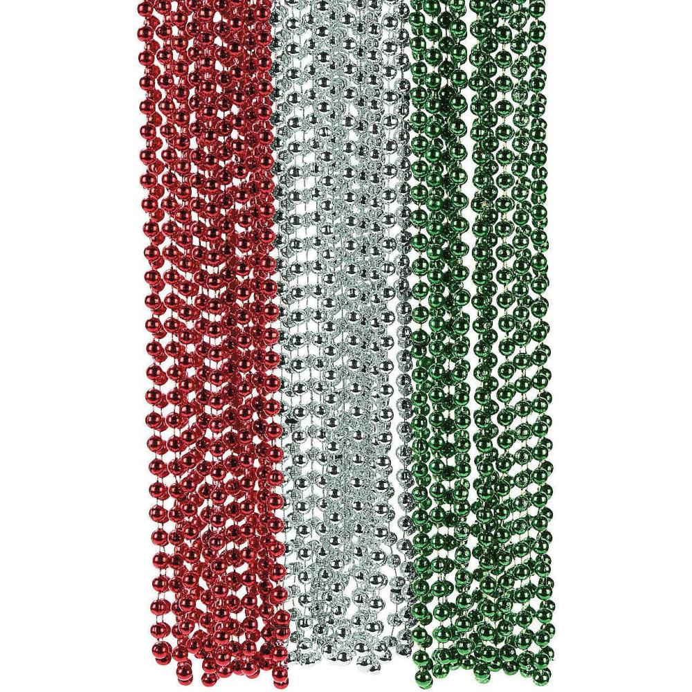 image:imageFun Express Round Beads Necklaces  Festive Jewelry for Christmas amp Mardi Gras  Red Green amp Silver Bead  Holiday Party Accessories  48Piece