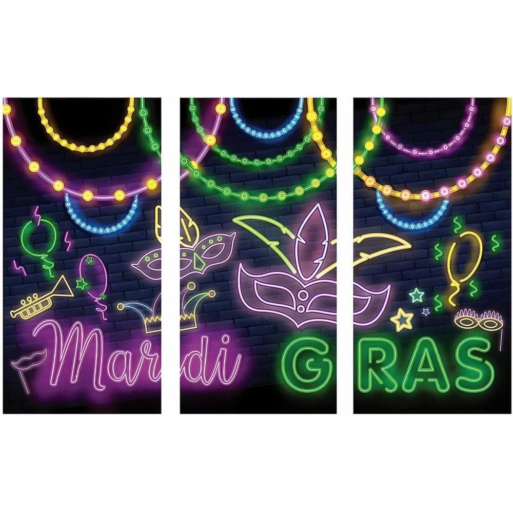 image:imageMardi Gras Glow Backdrop Banner Party Decor 3 Pieces