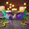 Fun Express 7 1/4″ x 2 3/4″ Green, Gold & Purple Sequin Mardi Gras Masks – 12 Pieces