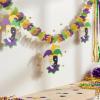 Multicolor Mardi Gras Polyester Flower Lei Garland with Festive Jester Cutouts (12 ft.) – Perfect Party Decor – 1 Pc