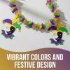 Multicolor Mardi Gras Polyester Flower Lei Garland with Festive Jester Cutouts (12 ft.) – Perfect Party Decor – 1 Pc