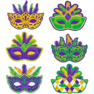 FX Exclusive Jumbo Mardi Gras Mask Cardstock Cutouts, 6 Pieces
