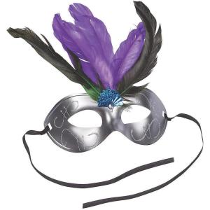 Fun Express – Feathered Masquerade Masks for Mardi Gras – Apparel Accessories – Costume Accessories – Masks – Mardi Gras – 12 Pieces Multicolored