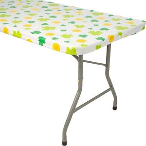 Fun Express 30″ x 6 Ft. St. Patrick’s Day Shamrock Fitted Rectangle Disposable Plastic Tablecloth