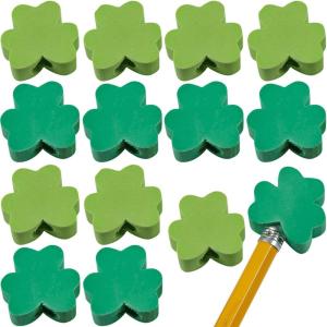 Fun Express 3/4″ Mini St. Patrick’s Day Shamrock-Shaped Rubber Eraser Pencil Toppers – 24 Pieces