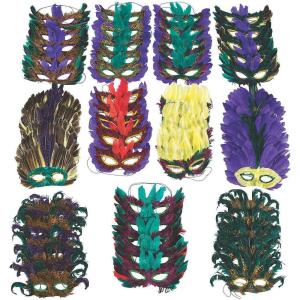 Fun Express Bulk Mardi Gras Feather Assorted Mask Assortment – Festive Apparel Accessories for Parties and Events – 250 Pieces
