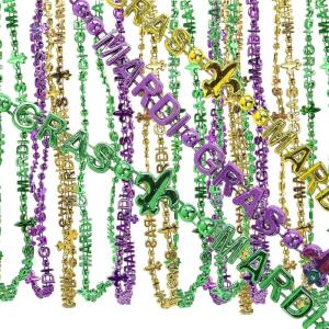 Fun Express Lettered Mardi Gras Beaded Necklaces – Bulk Set of 48 – Party Supply and Jewelry