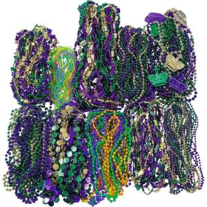Fun Express Mardi Gras Beads Bulk 500 Piece Mega Assortment – Premium Party Accessories for Women & Kids | Gold Silver Purple Green Beaded Necklaces for Celebrations, Parades & Costume Events